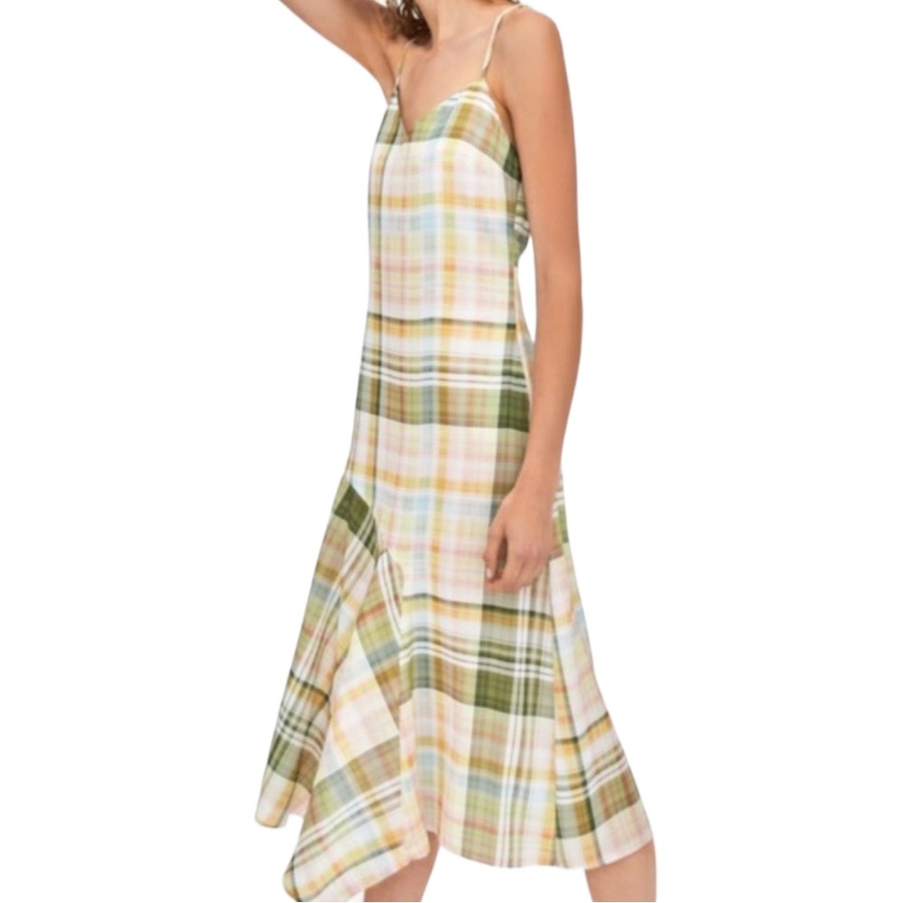 Zara TRF Pink, Green, Cream Plaid Check Satin Midi Maxi sun dress - Picture 13 of 13